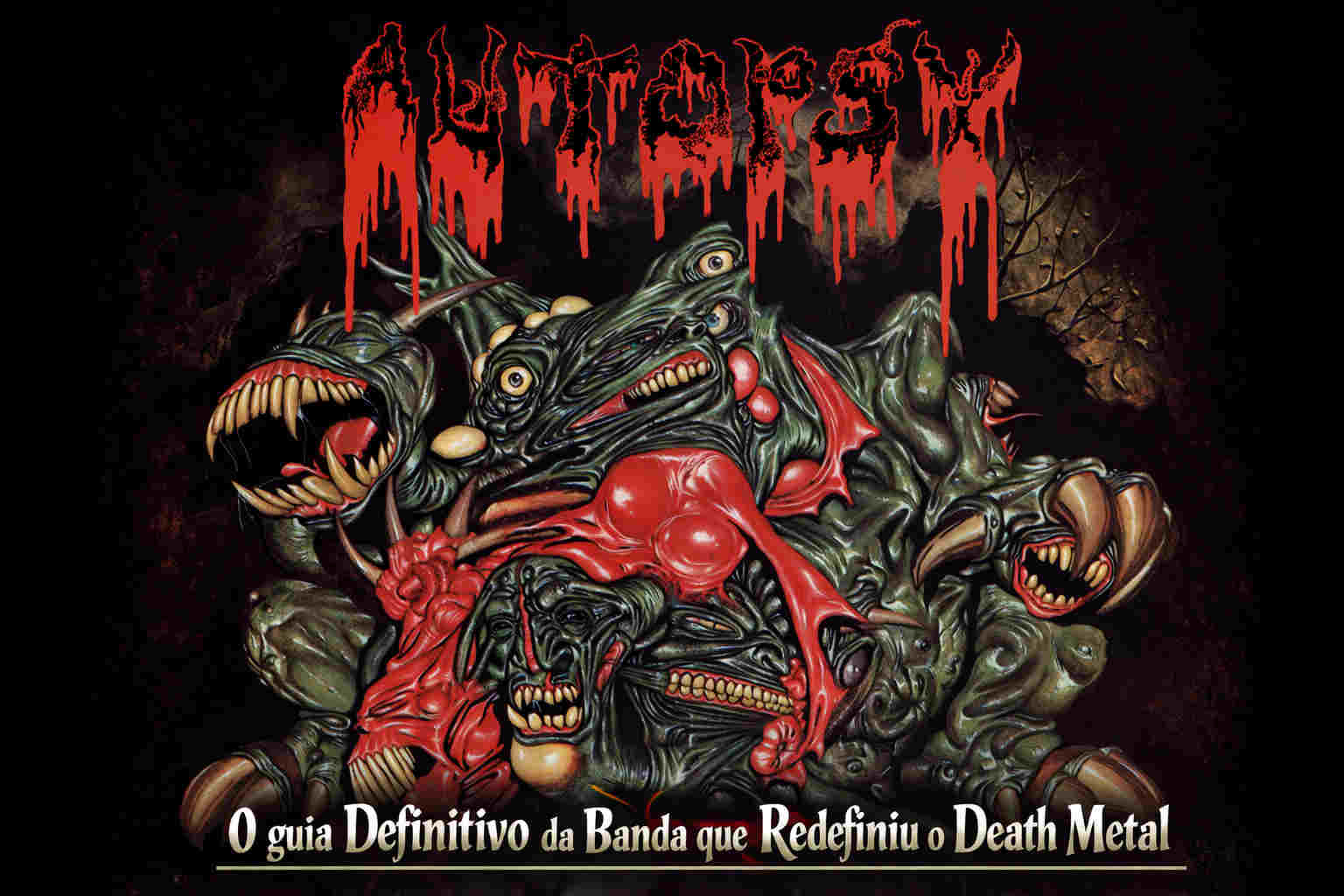 Capa ilustrada da banda Autopsy com arte do álbum Mental Funeral e título O guia Definitivo da Banda que Redefiniu o Death Metal