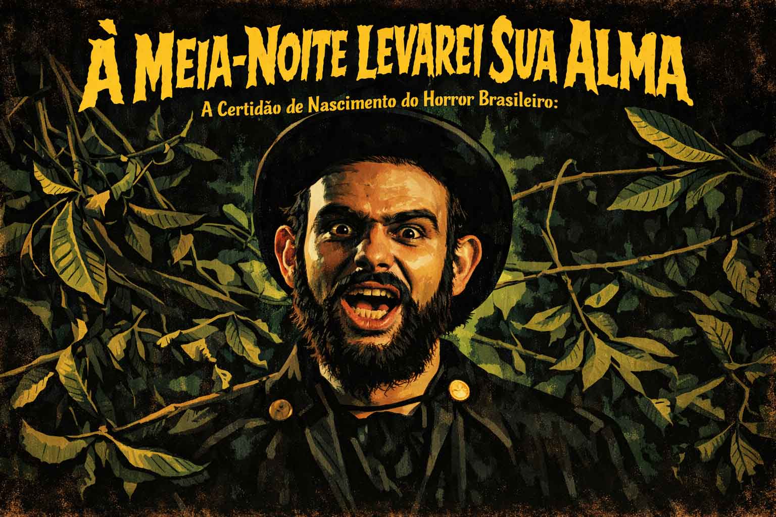 Imagem estilizada de Zé do Caixão no filme À Meia-Noite Levarei Sua Alma (1964), considerado o nascimento do horror brasileiro.