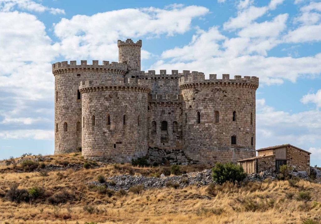 Castelo de pedra medieval restaurado com torres e ameias sob céu nublado no Rio Grande do Norte.