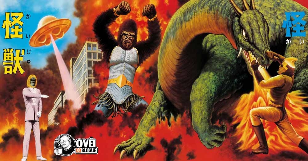 Dr Gori, Karas, um monstro da série e Spectreman na ilustração que aparecia no encerramento da série